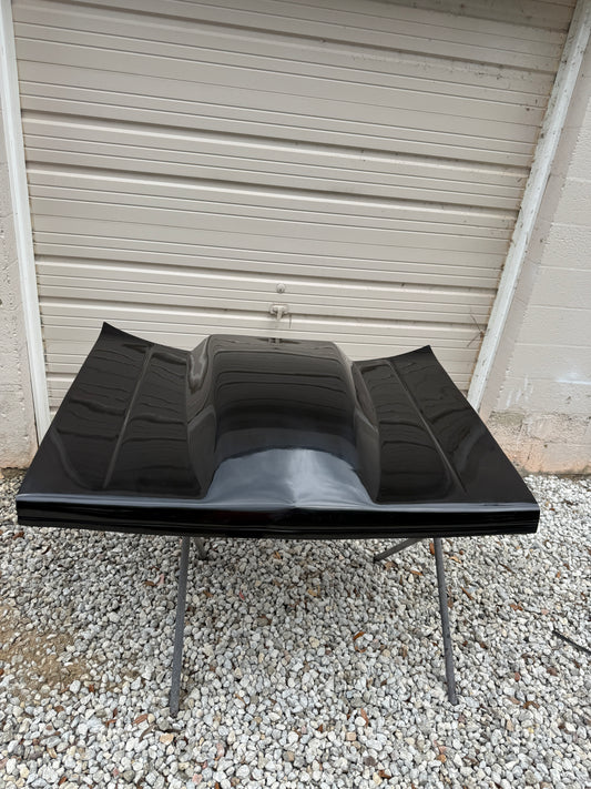    First gen S10 fiberglass hood with 4.5 inch full length bubble scoop front view